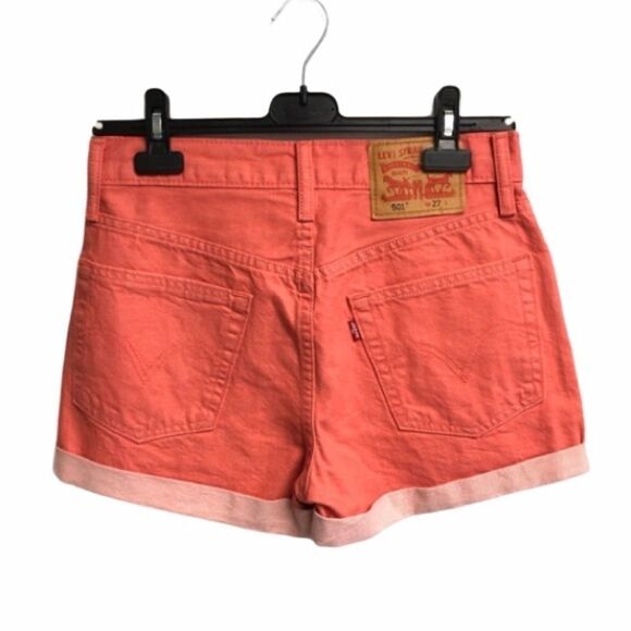 Levi’s 501 Coloured Denim Jean Shorts With Cuff Coral 27 - Picture 1 of 6